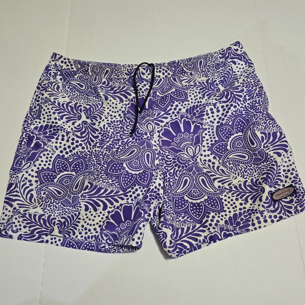 Vineyard Vines Men's XL Purple Paisley Swim Trunks Board Shorts Mesh Lined